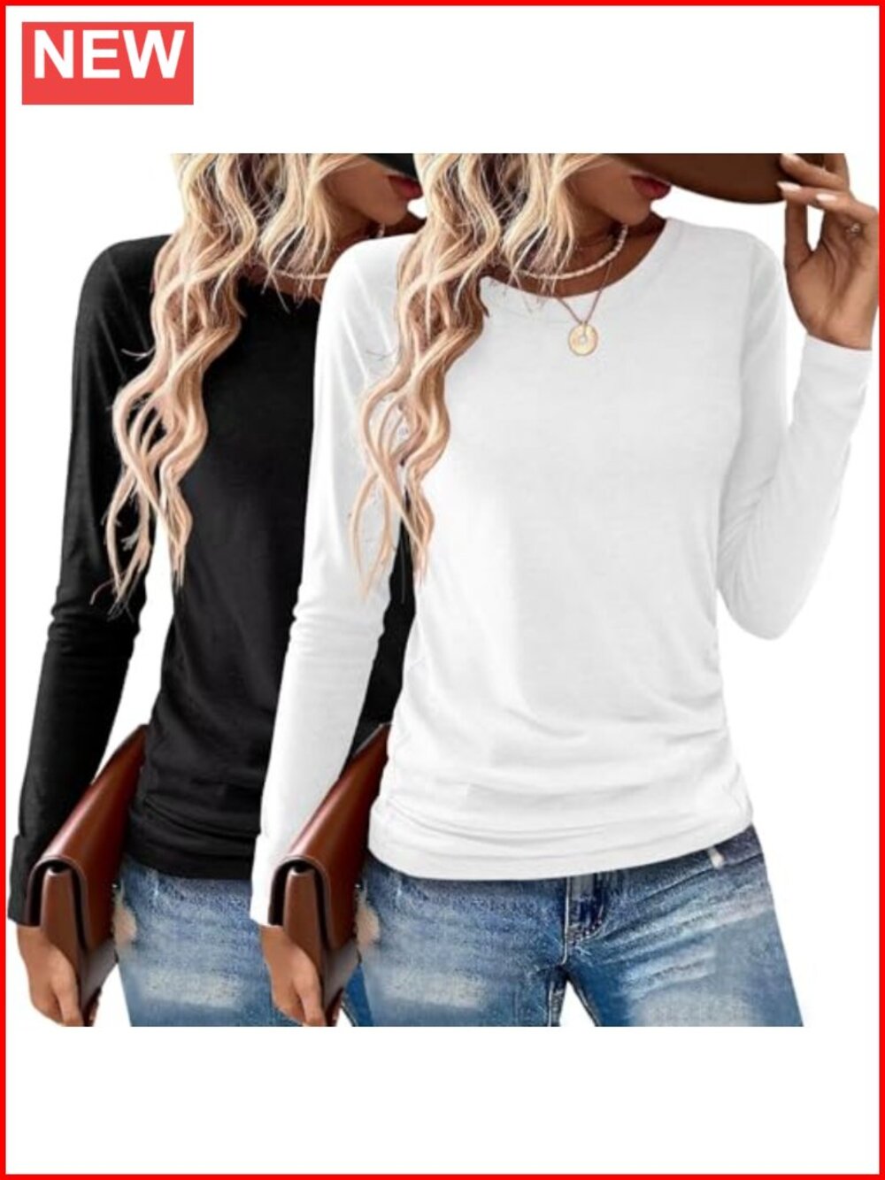 2 Pack Womens Long Sleeve Crewneck Tops Soft Stretch Casual Tees Fall